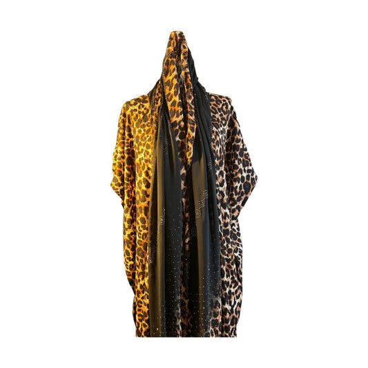 Leopard Print Abaya with Sheer Dupatta