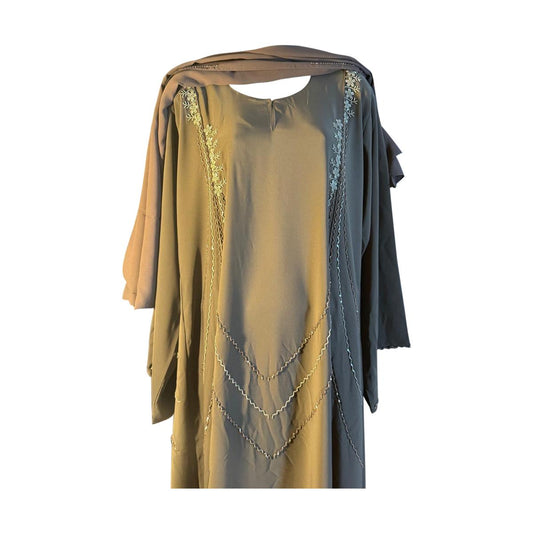 Olive Grey Embroidered Abaya